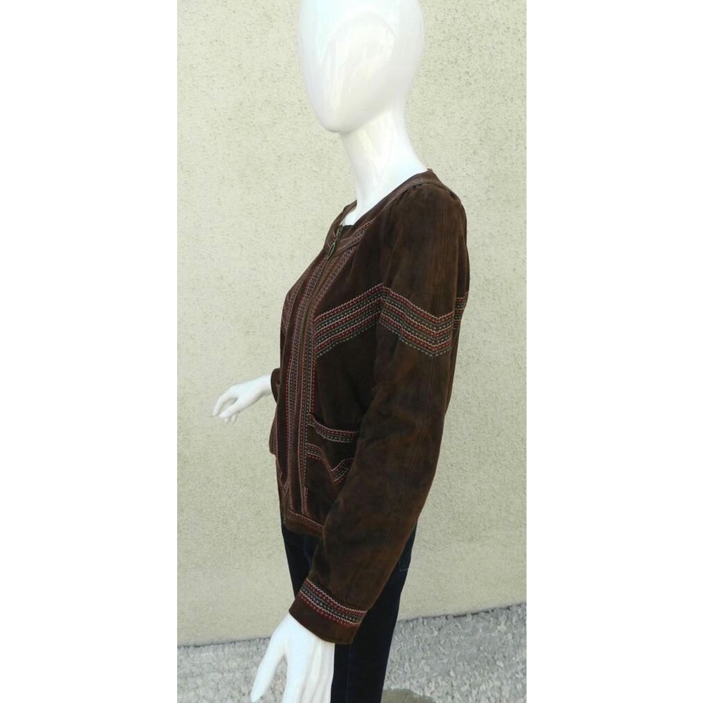 Vintage CACHAREL Jacket Size Medium Brown Suede Embroidered Boho Chic Festival - Picture 8 of 11